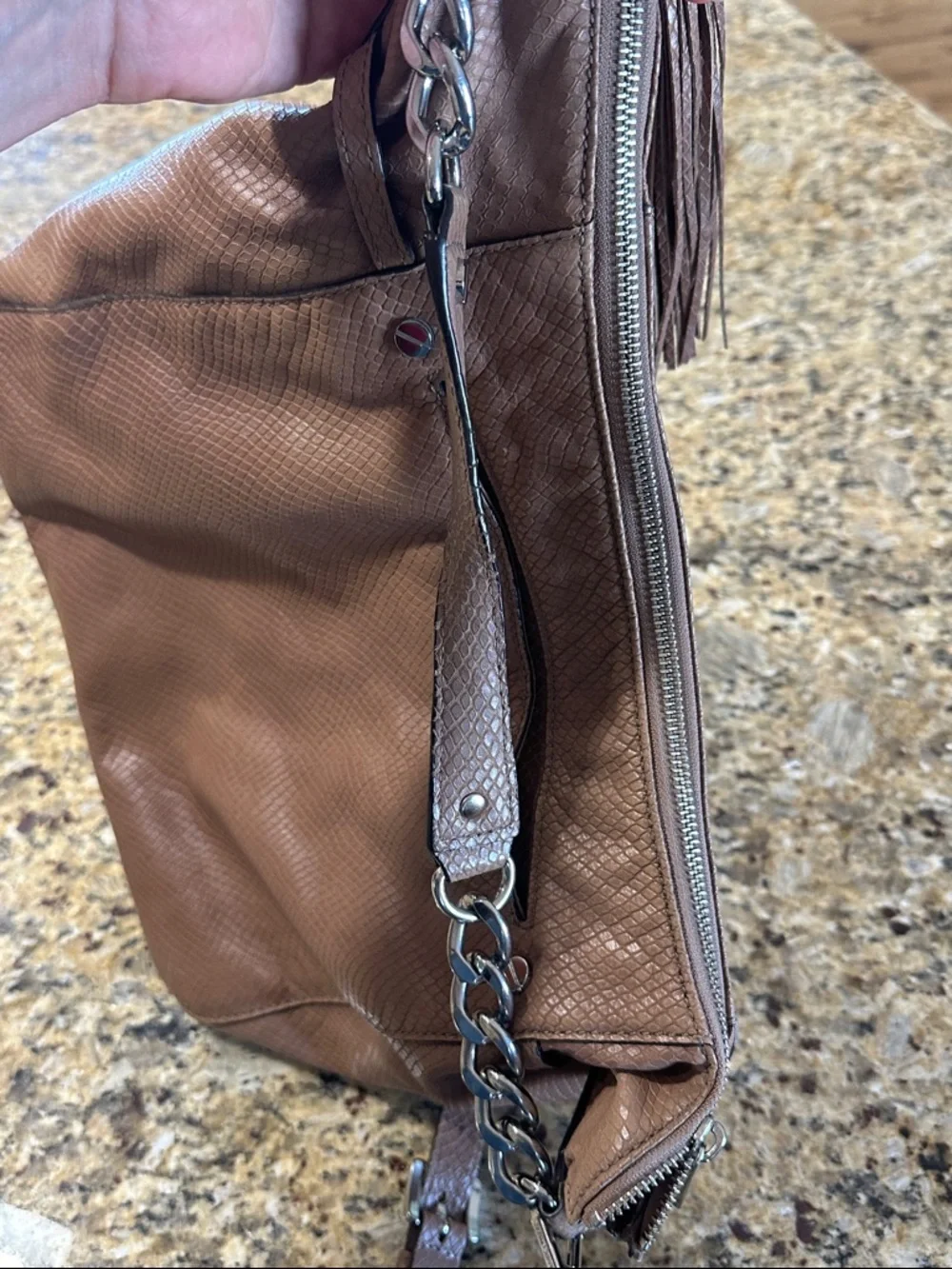 Michael Kors Tan Textured Leather Shoulder Bag with Tassel Charm